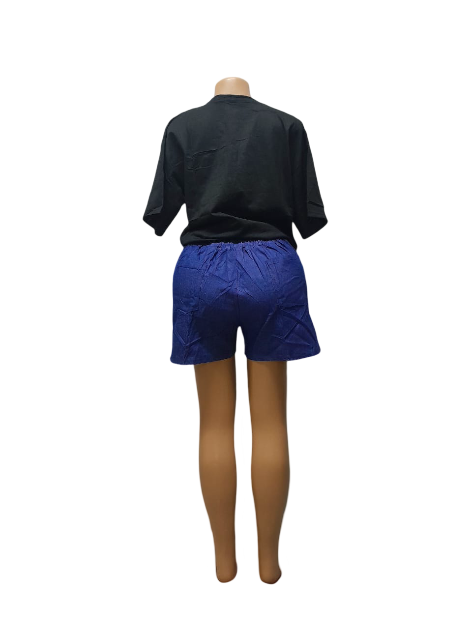 Embroidered Tee & Shorts Co-ord Set – Black & Royal Blue - Image 3