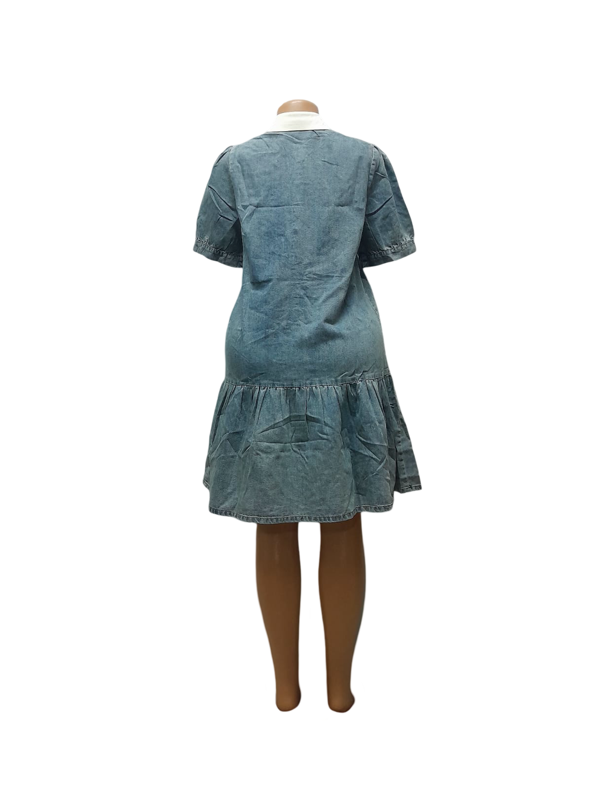 Embroidered Denim Shirt Dress – Button Front - Image 3