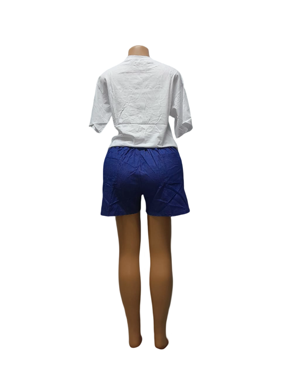 Embroidered White Tee & Blue Shorts Set - Image 3